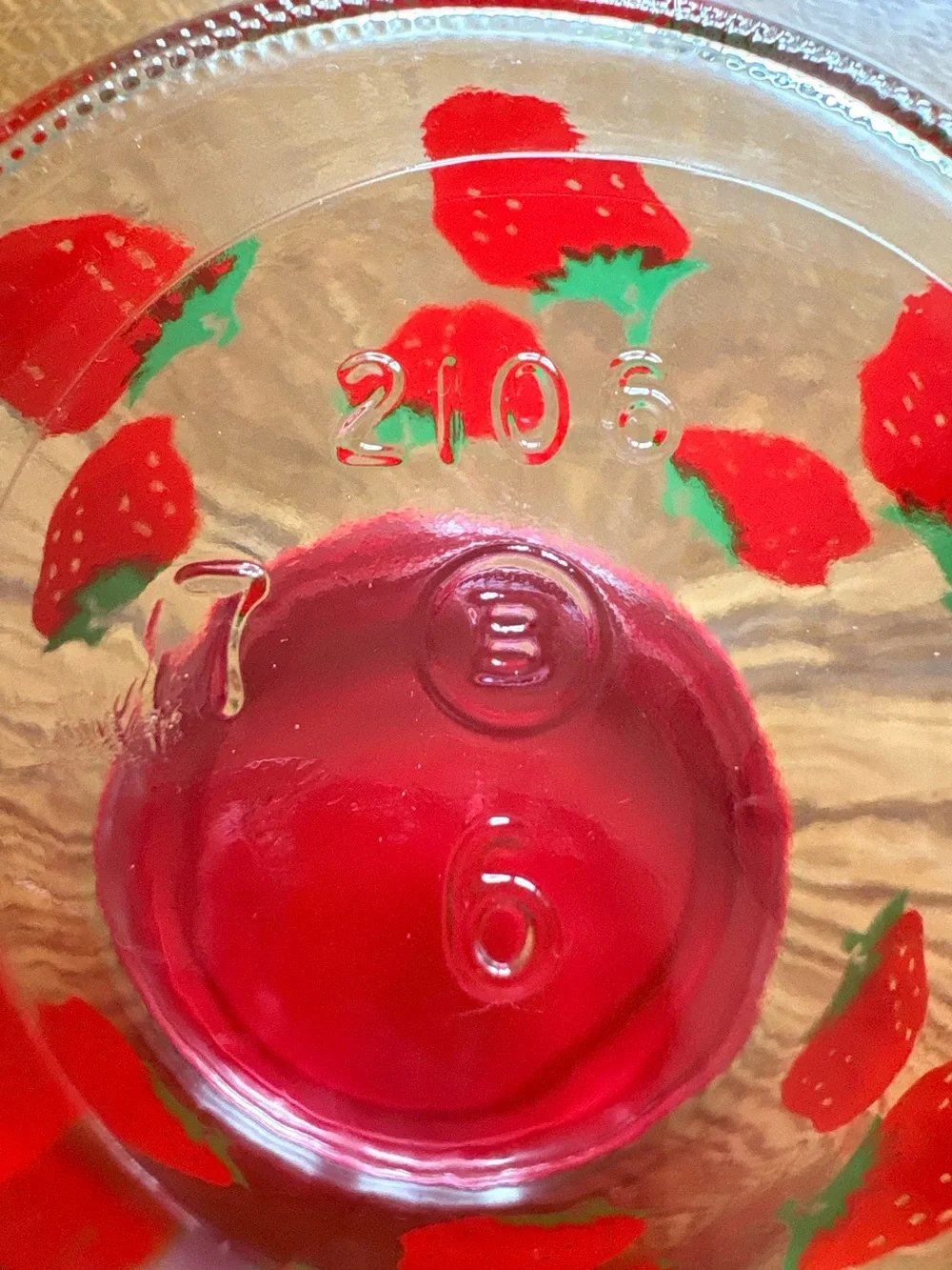 Vintage Red Strawberry Glass Storage Jar with Lid ~14 ozs.
